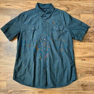 Apt 9 Short Sleeve Shirt Mens L Gray Cotton Button Up Chest Pocket Casual Collar